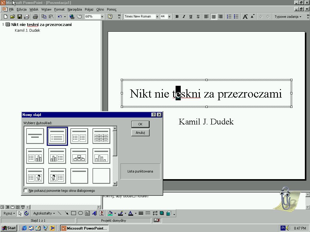 Prezentacje nie zaczęły się na pecetach podpiętych do projektorów, PowerPoint służył wszak do drukowania przezroczy (fot. Kamil Dudek)