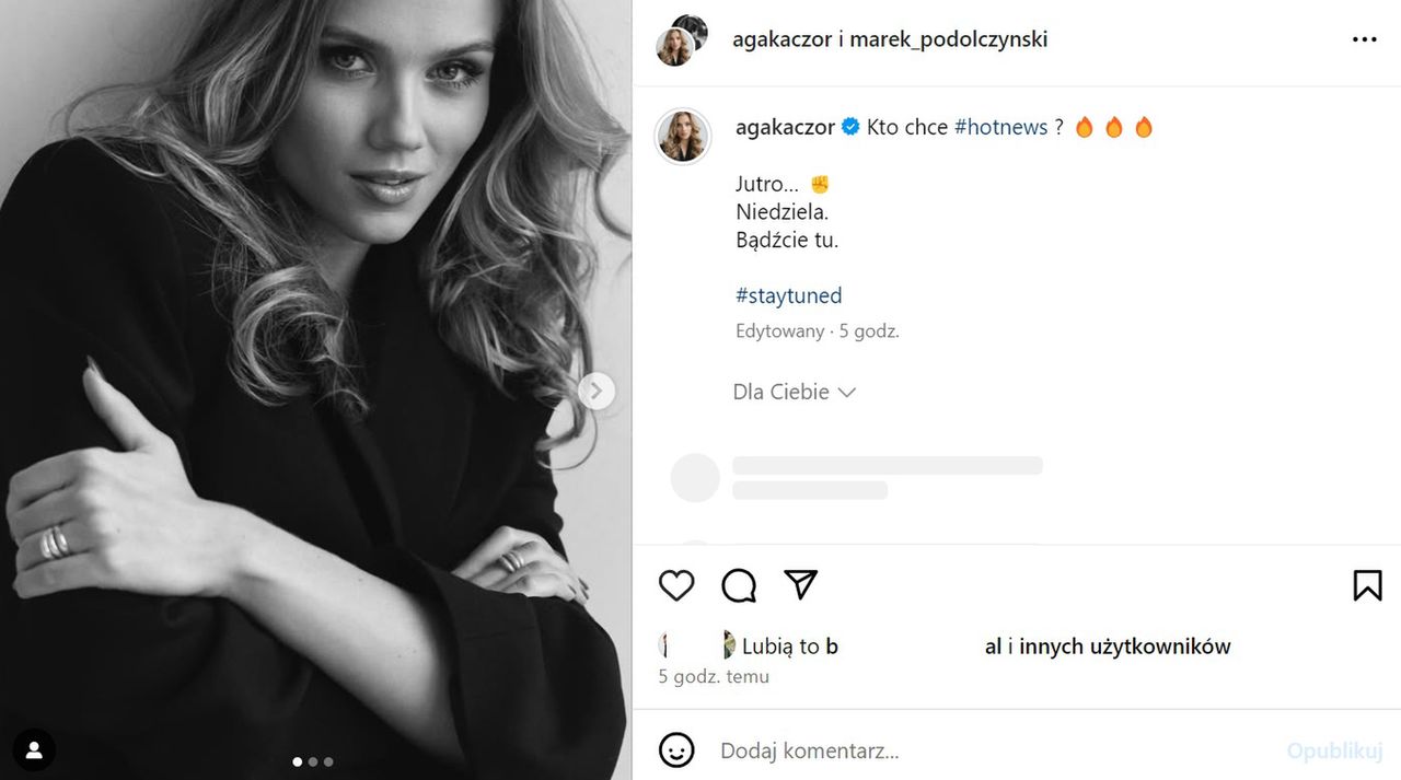 Wpis Agnieszki Kaczorowskiej na Instagramie