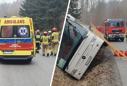 Wypadek autobusu na Podkarpaciu. Wysłano 3 śmigłowe LPR