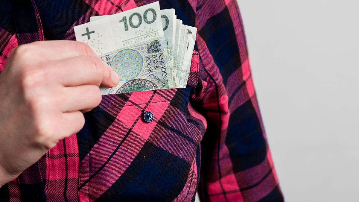 FILIP OLEJOWSKIpolskie, pln, 100, sto, waluta polska, kurs, kredyt, pożyczka, pensja, zakupy, koszula, trzyma, bank, kobieta, wynagrodzenie