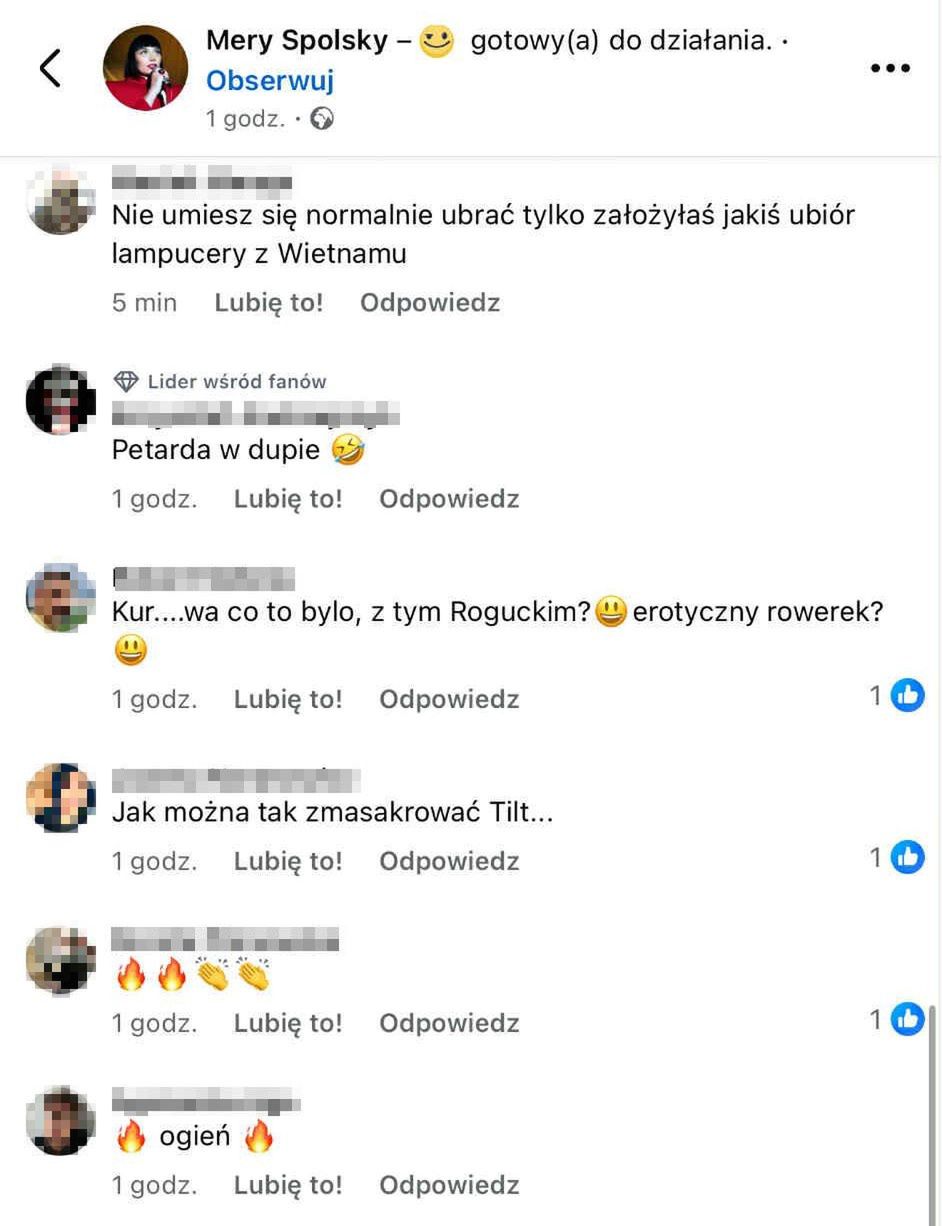 Komentarze pod występem Mery Spolsky