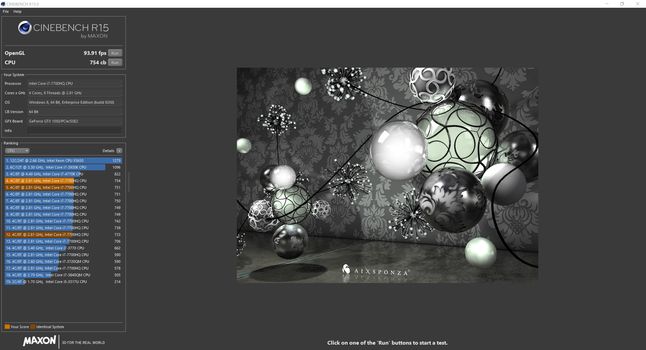 Wydajność XPSa w Cinebench R15