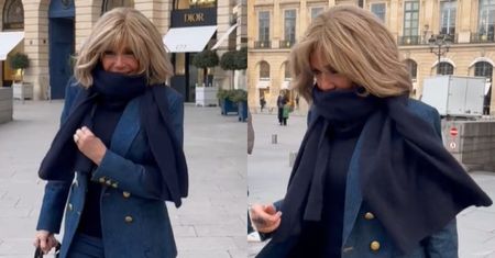 Brigitte Macron "przyłapana" w centrum Paryża w towarzystwie obładowanego jej podarunkami od Louis Vuitton ochroniarza. Ikona?