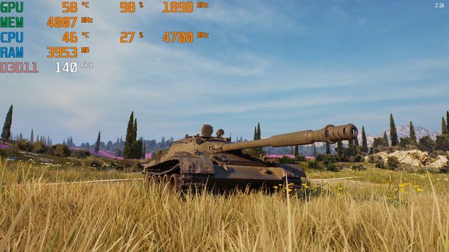 World of Tanks / 1440p, ust. najwyższe, TSSAA HQ / śr. – 104,6 fps; min. – 82 fps