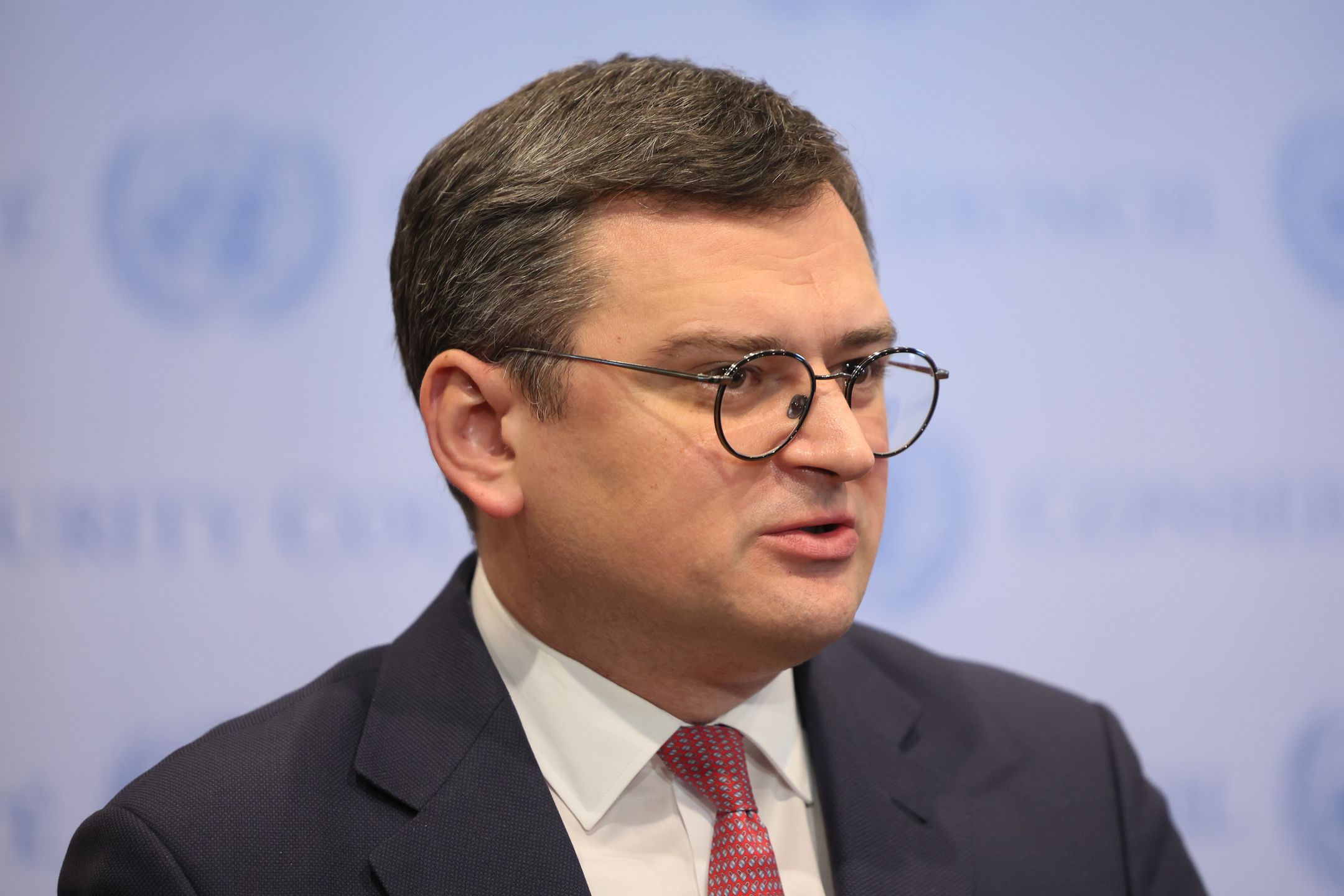 NEW YORK, NEW YORK - FEBRUARY 24: Minister for Foreign Affairs of Ukraine Dmytro Kuleba speaks during a press conference after the Security Council meeting concerning the war in Ukraine at United Nations headquarters on February 24, 2023 in New York City. Blinken was one of the international officials to attend the Security Council meeting marking the one-year mark of Russia’s invasion of Ukraine. On Thursday, the UN General Assembly passed 141-7 with 32 abstention calling for a cessation of hostilities in Ukraine and for Russia to withdraw its forces immediately. (Photo by Michael M. Santiago/Getty Images)