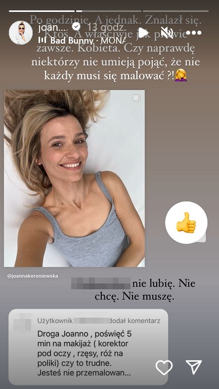 Joanna Koroniewska odpowiada uszczypliwej internautce