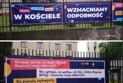 Koronawirus. Katowice. Kontrowersyjne banery na płocie kościoła