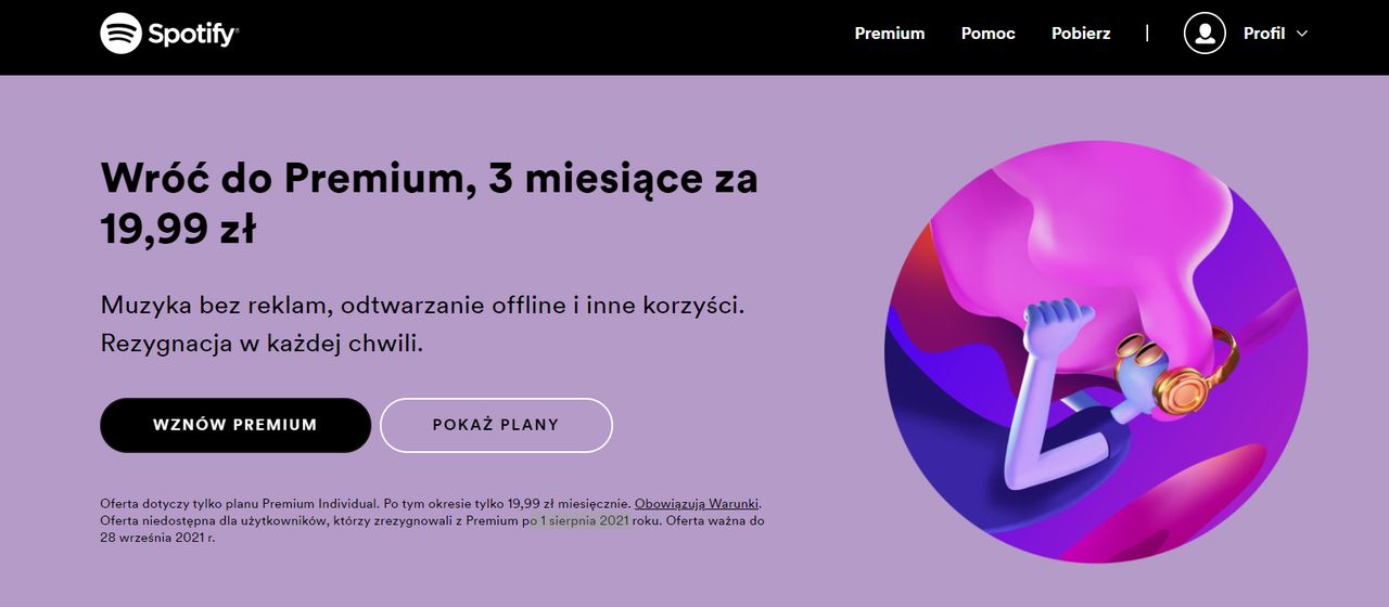 Informacje o promocji na stronie Spotify