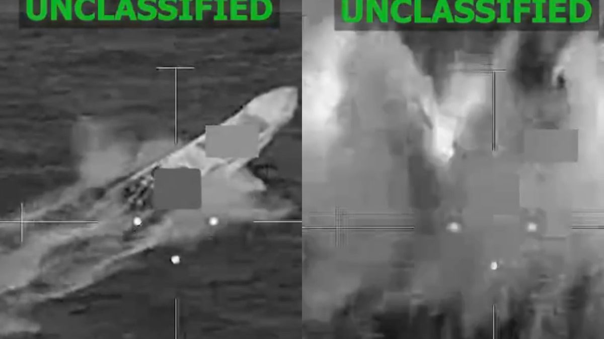 Moment kinetycznego ataku na łódź przemytników narkotyków