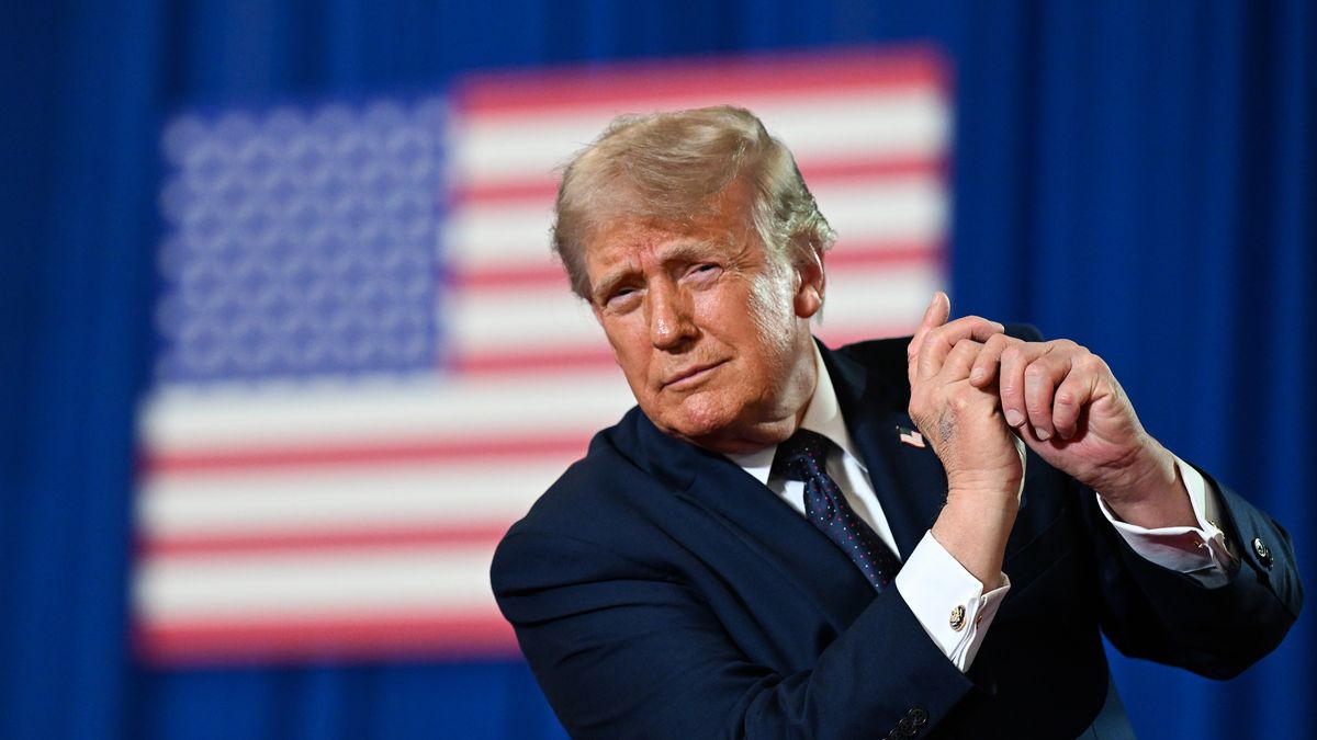 SUFFERN, NEW YORK - MAY 22: U.S. President Donald Trump dances on stage after delivering remarks during a campaign and economic policy event in the Eugene Levy Fieldhouse at SUNY Rockland Community College on May 22, 2026 in Suffern, New York. Trump traveled to the Hudson Valley to help bolster the campaign of Rep. Mike Lawler (R-NY) as he seeks reelection in what is expected to be one of the nation’s most closely watched House races this November. (Photo by Roberto Schmidt/Getty Images)