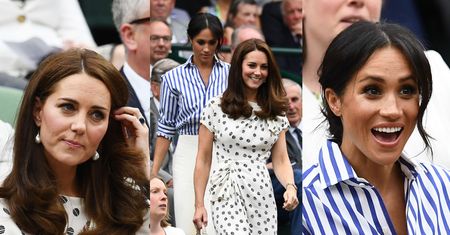 Przejęta Meghan Markle i zachowawcza Kate Middleton kibicują tenisistom na Wimbledonie (ZDJĘCIA)