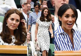 Przejęta Meghan Markle i zachowawcza Kate Middleton kibicują tenisistom na Wimbledonie (ZDJĘCIA)