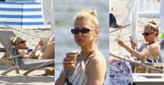 Katarzyna Warnke wyleguje się w bikini na plaży w Sopocie, schładzając się zimnymi napojami (ZDJĘCIA)
