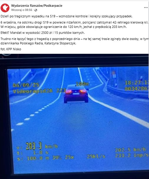 Kierowca znacznie przekroczył dozwoloną prędkość