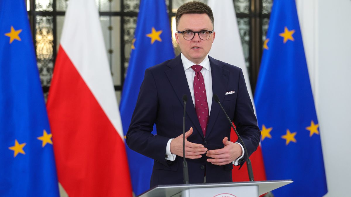 Warszawa, 04.03.2024. Marszałek Sejmu RP Szymon Hołownia podczas konferencji prasowej w Sejmie w Warszawie, 4 bm. (amb) PAP/Rafał Guz