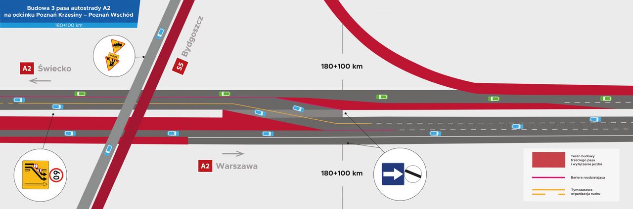 Utrudnienia na A2. Od soboty rusza kolejny etap remontu węzła Poznań Wschód