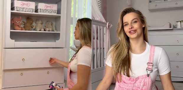 Karolina Pisarek pokazała luksusowy pokój dla córki, która już niebawem przyjdzie na świat: baldachim, różowe tapety i wielka żyrafa (ZDJĘCIA)