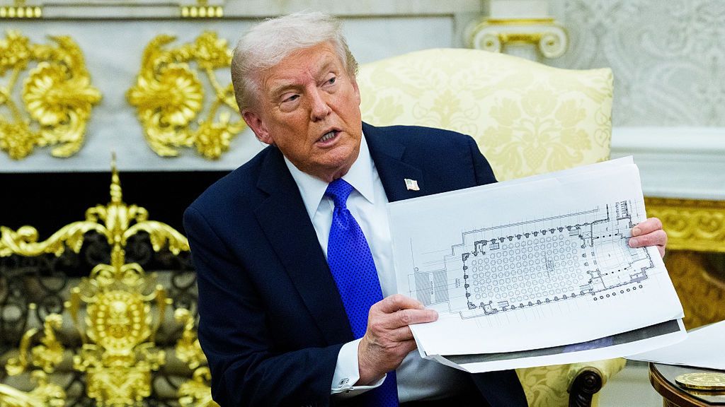President Trump Hosts NATO Secretary Rutte At White House
US President Donald Trump holds a floor plan of the planned White House Ballroom extension during a meeting with Mark Rutte, secretary general of the North Atlantic Treaty Organization (NATO), not pictured, in the Oval Office of the White House in Washington, DC, US, on Wednesday, Oct. 22, 2025. Trump said he planned to speak to Xi Jinping about China's purchases of Russian oil when the two leaders meet next week in South Korea, after the US president on Wednesday announced fresh sanctions on top energy companies with ties to the Kremlin. Photographer: Aaron Schwartz/CNP/Bloomberg via Getty Images
Bloomberg
north atlantic treaty organisation, nato, 2025uspolitics, north american, u.s. government, us, united states of america, the white house, americas, government news, north atlantic treaty organisation, u.s.a., american