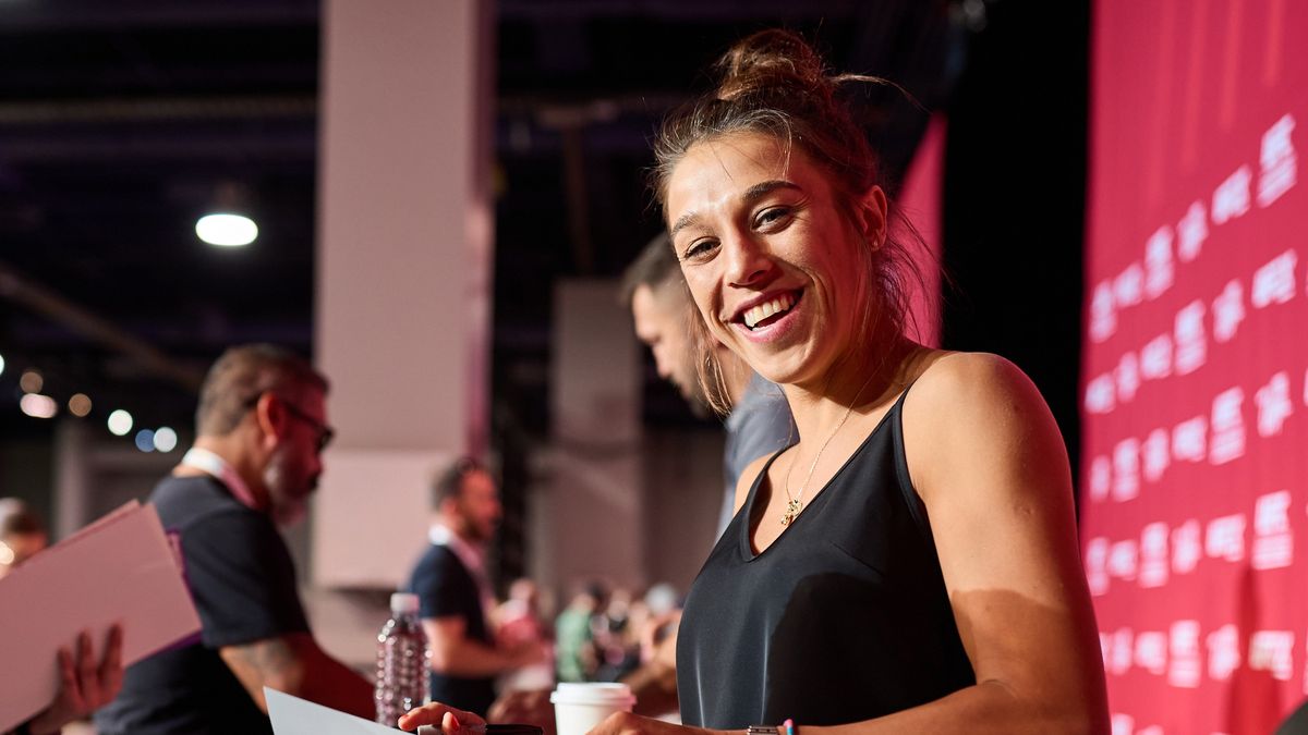 LAS VEGAS, NEVADA - JULY 02: Joanna Jedrzejczyk greets fans during UFC X 2022 at the Las Vegas Convention Center on July 02, 2022 in Las Vegas, Nevada. (Photo by Mike Kirschbaum/Zuffa LLC)