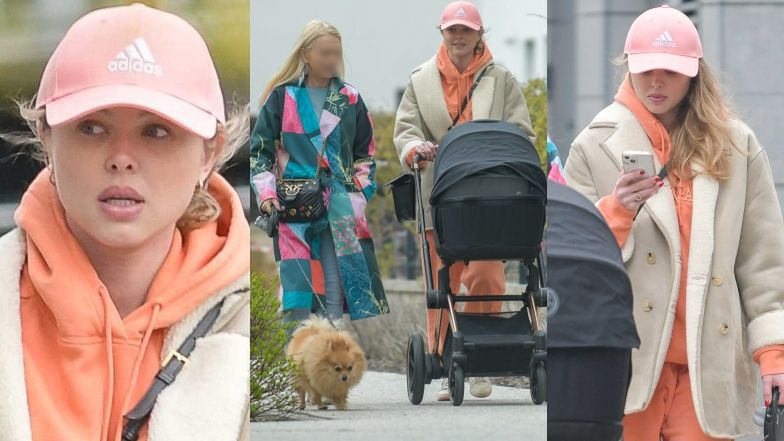 Joanna Opozda na spacerze z synem, mamą i psem