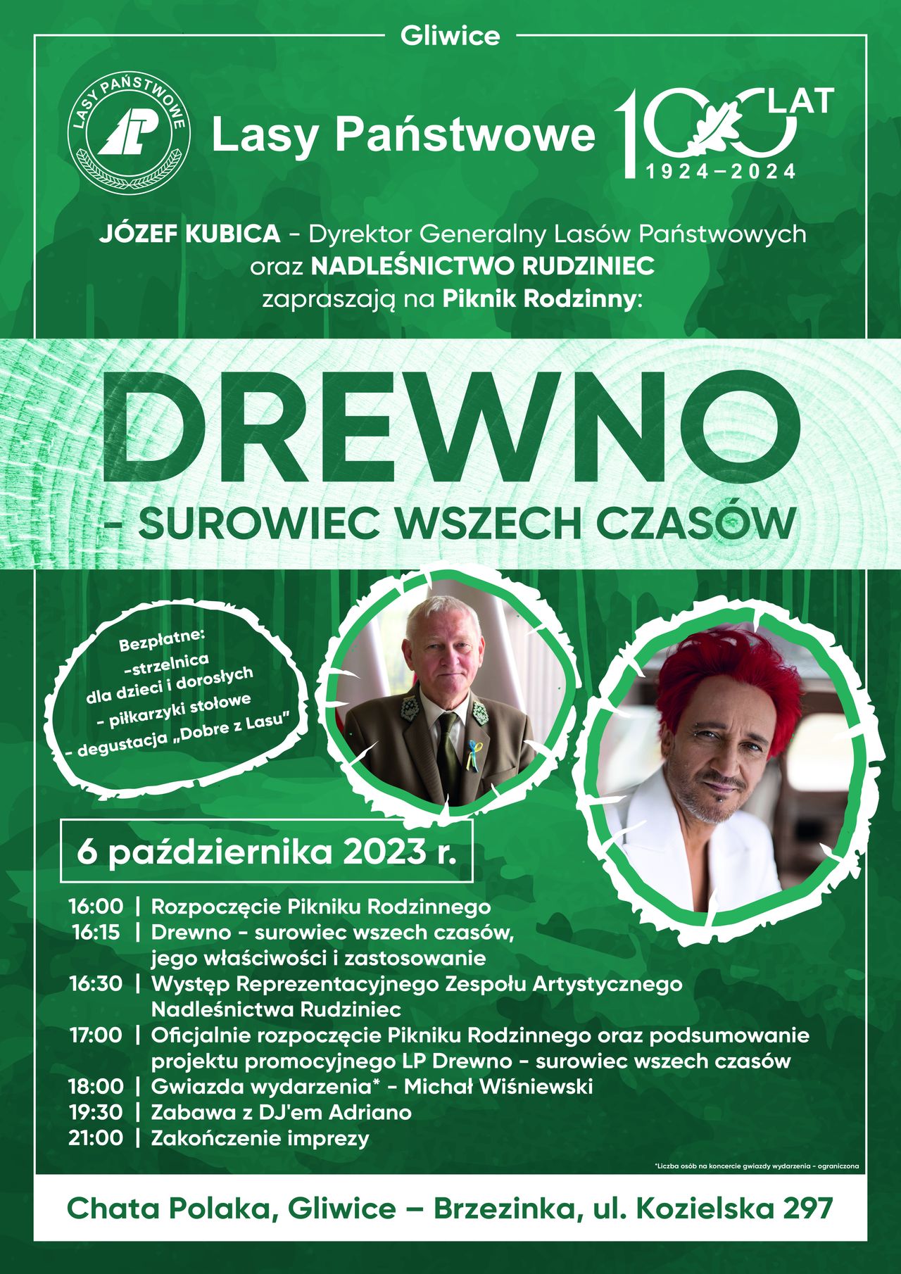 Plakat promujący piknik rodzinny Lasów Państwowych w Gliwicach