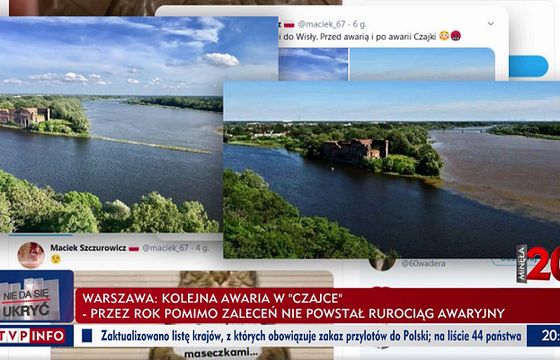 W TVP Info stare zdjęcie naturalnego zjawiska w Wiśle pokazano jako ilustrację skutków awarii oczyszczalni Czajka