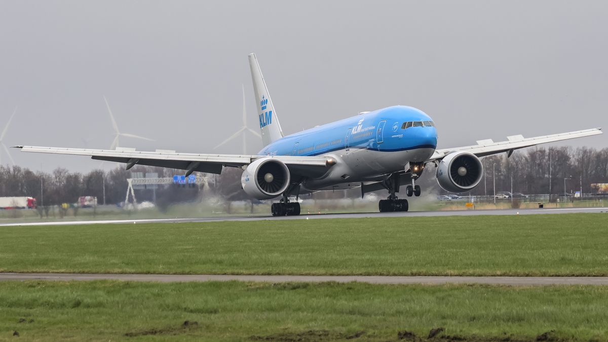 KLM Royal Dutch Airlines Boeing 777 passenger aircraft seen arriving, in the air flying on final approach, landing and taxiing at Polderbaan runway of Amsterdam Schiphol Airport AMS EHAM. The B777 is a Boeing 777-200 wide body airplane with the registration tail number PH-BQC, the name Chichen-Itza, with ETOPS and is powered by 2x GE General Electric jet engines, GE90-94B one of the largest high bypass turbofan engines ever made. KLM Koninklijke Luchtvaart Maatschappij N.V. is the flag carrier of the Netherlands subsidiary of Air France-KLM group and member of SkyTeam aviation alliance group, with a fleet of 107 planes. KLM  is the oldest operating airline in the world. Amsterdam, the Netherlands on February 2024 (Photo by Nicolas Economou/NurPhoto via Getty Images)
