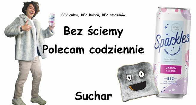 Żywiec Zdrój z Sucharem Codziennym promuje napój Sparkles