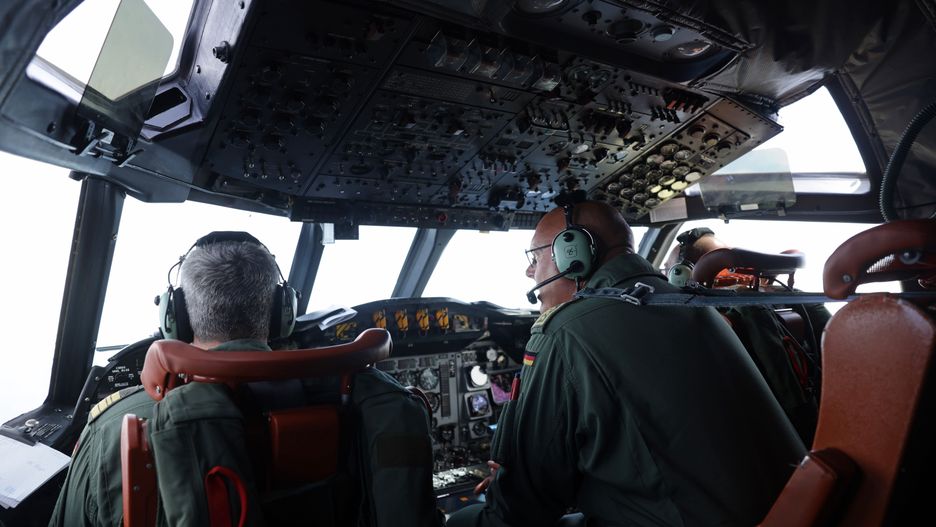 IN FLIGHT - MAY 16: Crew members fly a P-3C Orion anti-submarine and maritime surveillance plane of the German Navy during a mission on May 16, 2023 over the Baltic Sea. The German Navy is flying surveillance missions over the North Sea and the Baltic Sea as part of a NATO effort to monitor ships in the region, especially Russian military surface ships and submarines. The flights are part of a series of land, air and sea missions under a NATO initiative called Assurance Measures (AM) along and around its eastern flank. (Photo by Sean Gallup/Getty Images)