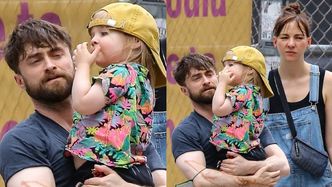 Zarośnięty Daniel Radcliffe na spacerze z synkiem i partnerką. 35-latek nie przypomina już Harry'ego Pottera...