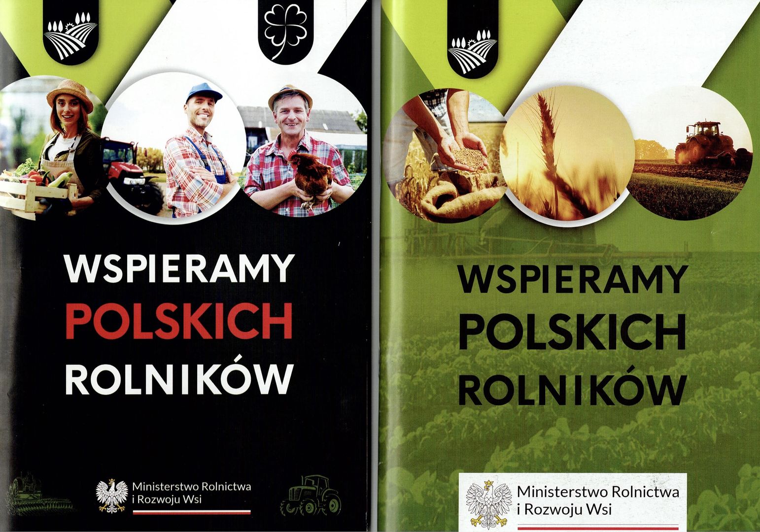 Okładki broszur ministerstwa rolnictwa opracowanych z styczniu 2025 (L) i marcu 2025 (P)