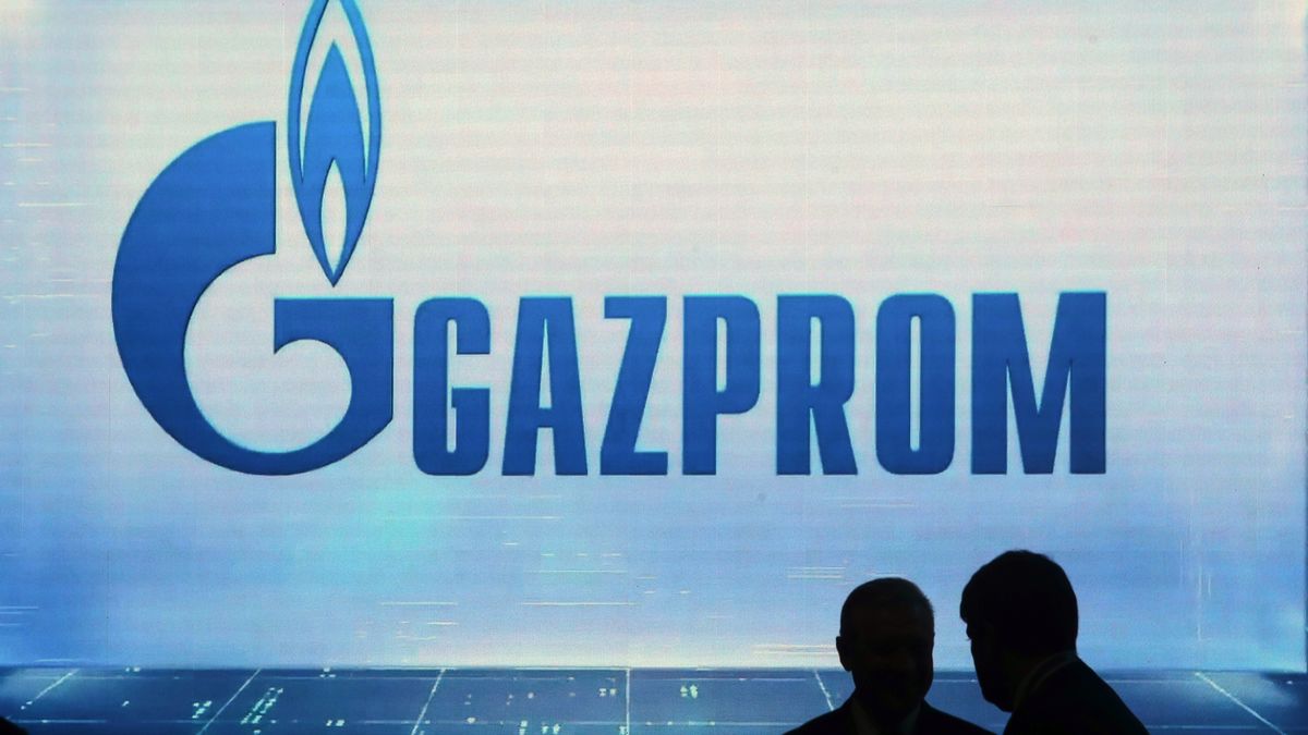 ST PETERSBURG, RUSSIA  OCTOBER 7, 2021: Gazprom logo seen during the 2021 St Petersburg International Gas Forum, at the Expoforum Convention and Exhibition Centre. Alexander Demianchuk/TASS (Photo by Alexander Demianchuk\TASS via Getty Images)