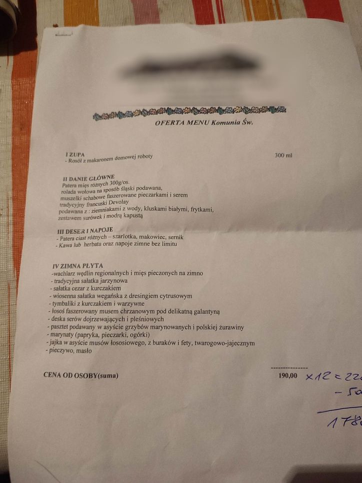 Oferta restauracji na Pierwszą Komunię Św.