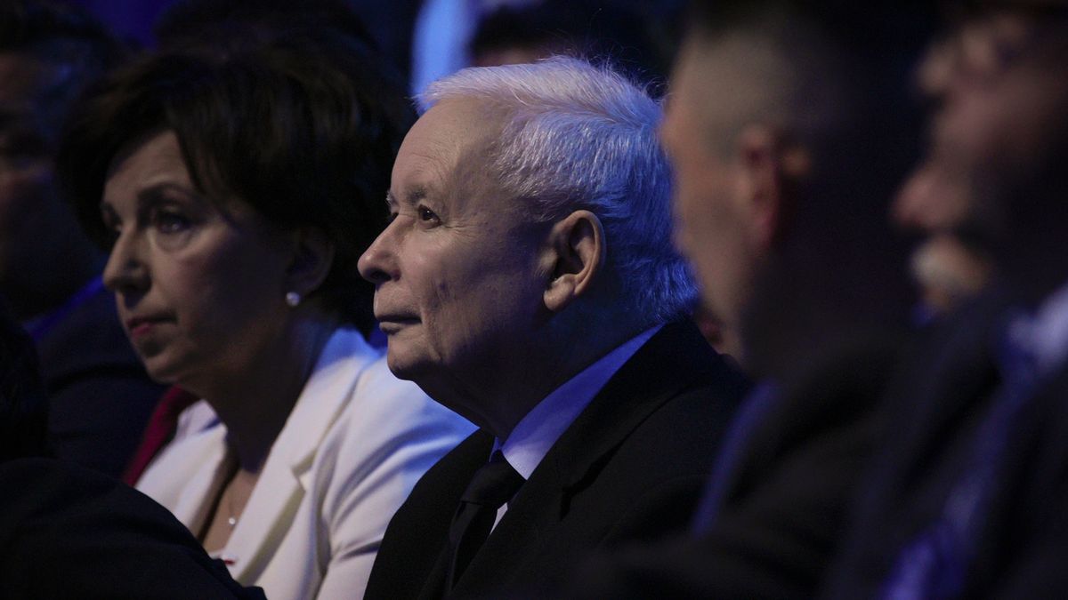 De facto Polish leader Jaroslaw Kaczynski is seen speaking at the two day party convention on 13 May, 2023 in Warsaw, Poland. (Photo by Jaap Arriens/NurPhoto via Getty Images)