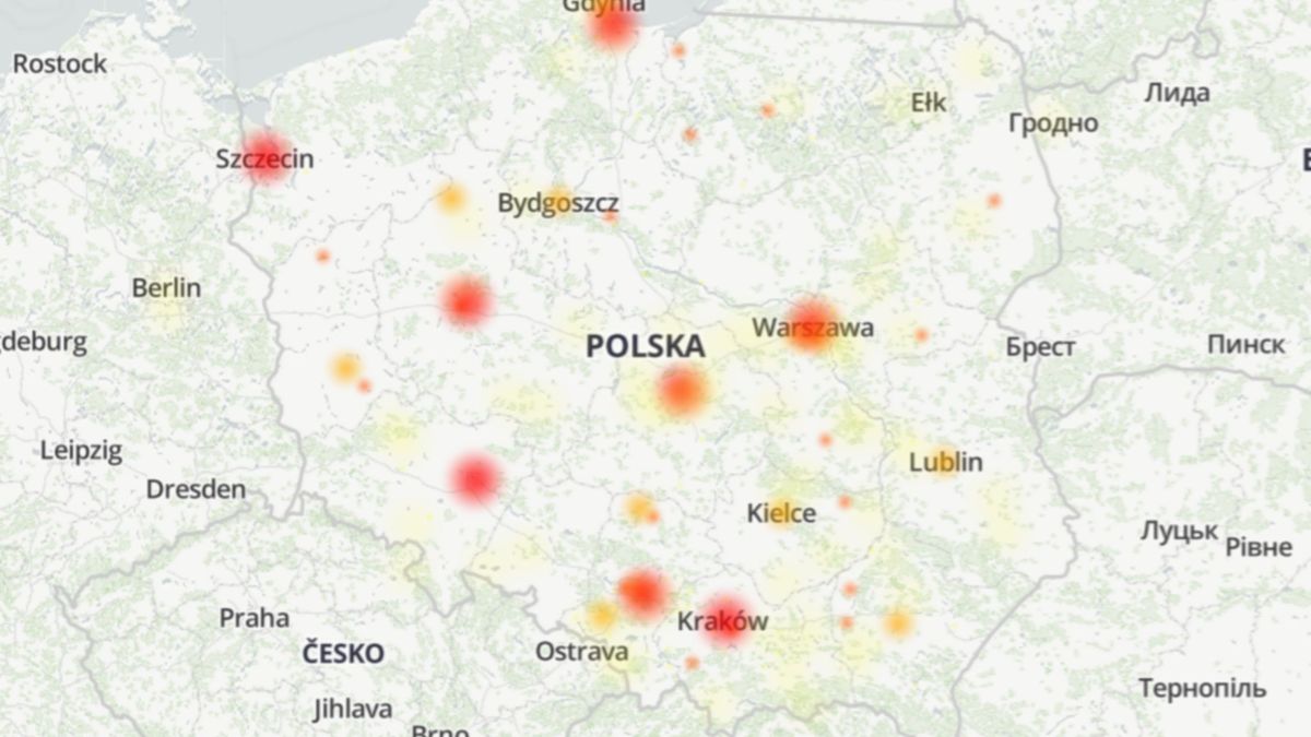 Mapa zgłoszeń awarii usług banku Pekao