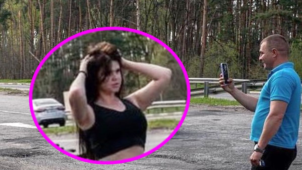 Młoda kobieta postanowiła zapozować na tle... spalonego rosyjskiego czołgu 