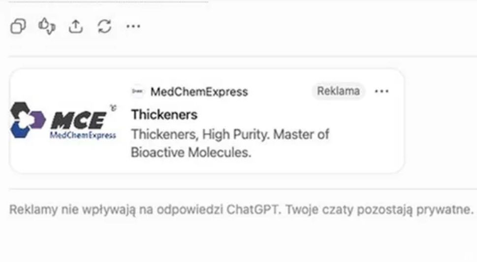 Przykładowa reklama w ChatGPT