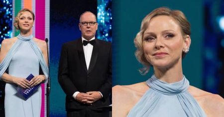 Posągowa Charlene w błękitnej sukni posyła nieśmiałe uśmiechy na gali. Towarzyszył jej książę Albert