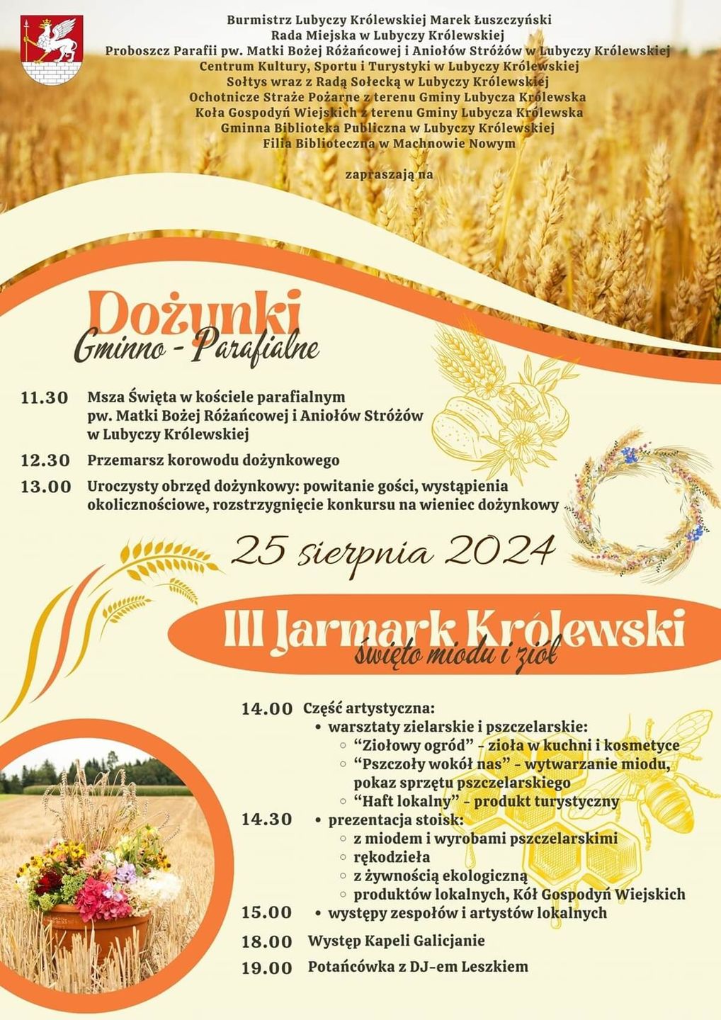 Dożynki w Lubyczy Królewskiej 2024 - plakat, program wydarzenia
