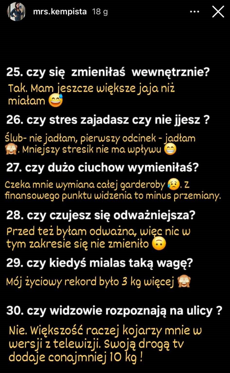 Wpis Agnieszki Kempisty na Instagramie