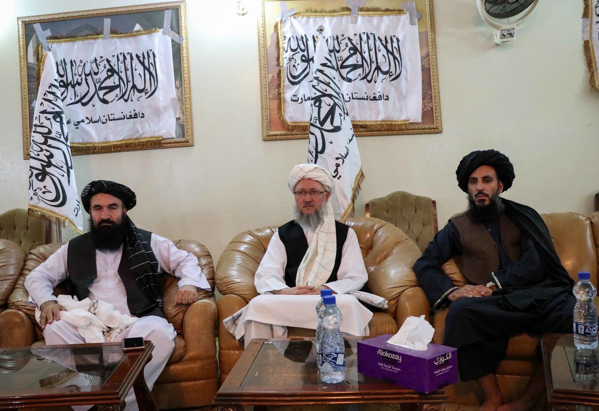 Przywódcy talibów na konferencji prasowej w Kabulu