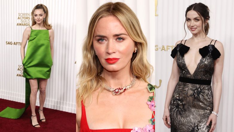 SAG Awards 2023. Eleganckie gwiazdy CZARUJĄ na czerwonym dywanie: Amanda Seyfried, Ana de Armas, Emily Blunt (ZDJĘCIA)