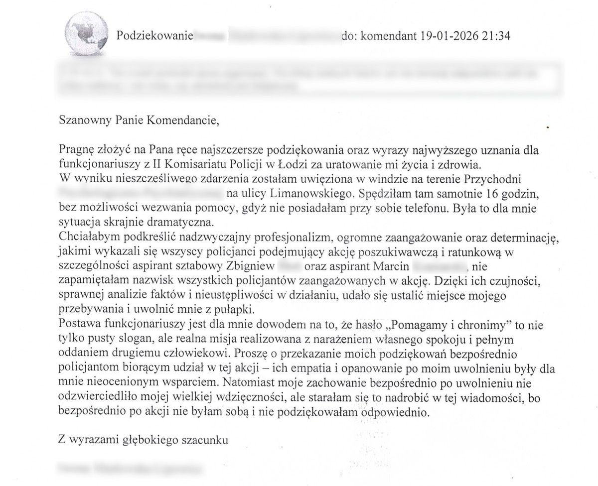Podziękowania dla policjantów