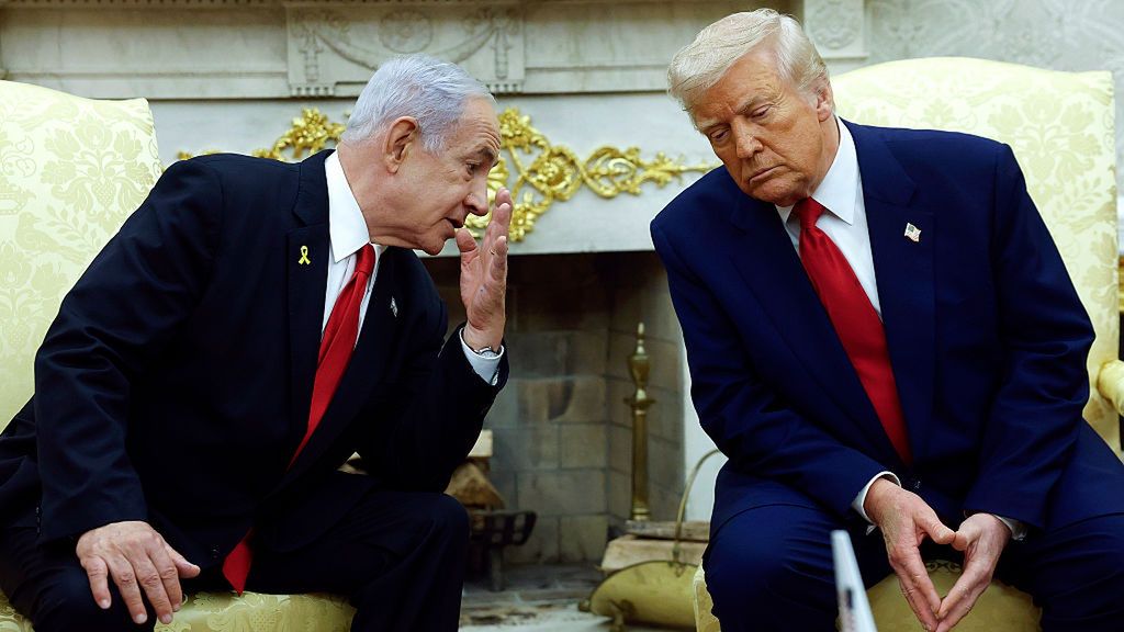 President Trump Meets With Visiting Israeli PM Netanyahu At The White House
WASHINGTON, DC - APRIL 07: Israeli Prime Minister Benjamin (L) talks to U.S. President Donald Trump during a meeting in the Oval Office of the White House on April 7, 2025 in Washington, DC. President Trump is meeting with Netanyahu to discuss ongoing efforts to release Israeli hostages from Gaza and newly imposed U.S. tariffs. (Photo by Kevin Dietsch/Getty Images)
Kevin Dietsch