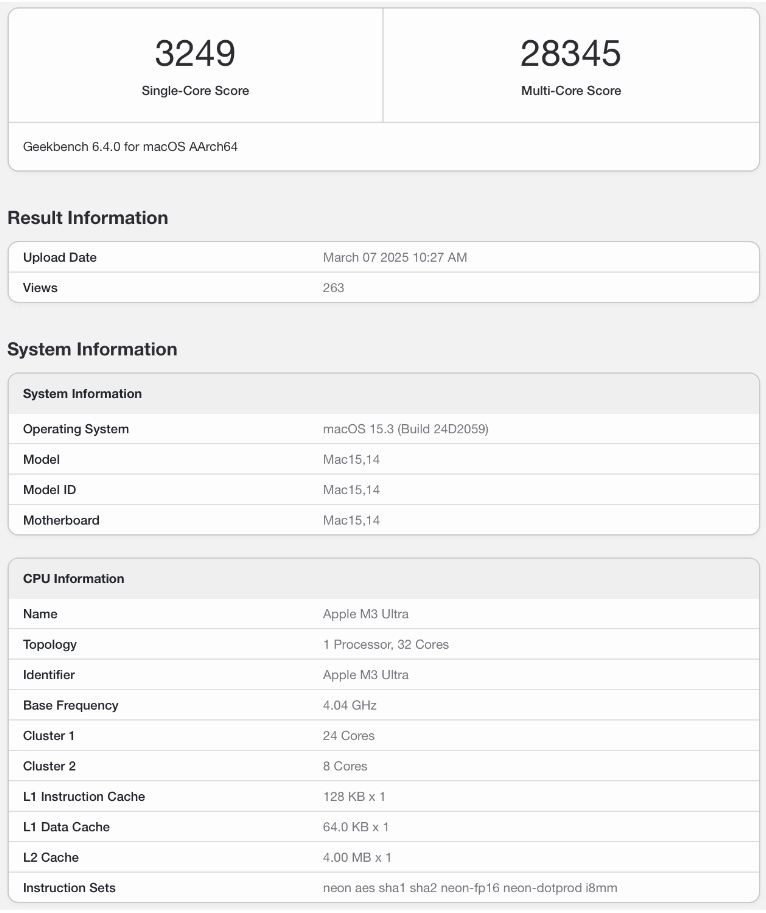 Mac Studio m3 ultra Geekbench 6