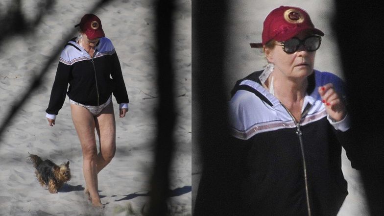 Grażyna Szapołowska na plaży w Juracie