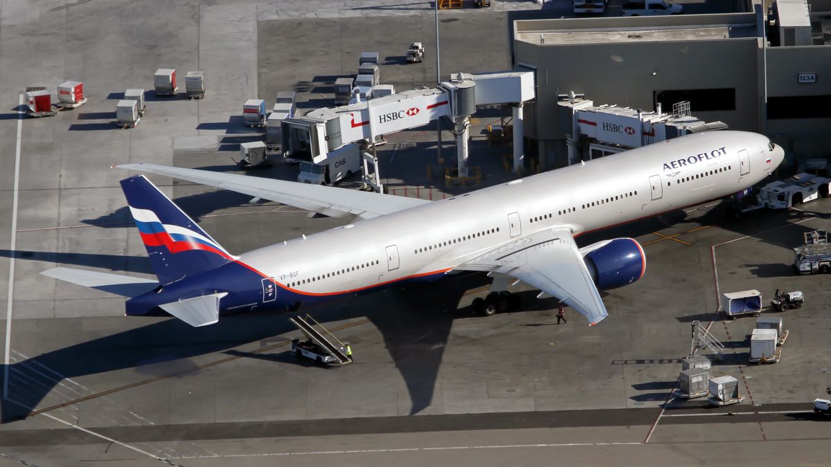 LOS ANGELES, UNITED STATES - 2015/08/31: An Aeroflot Boeing 777-300ER parked at its stand at Los Angeles international Airport. Aeroflot operates five types of aircraft with a fleet consisting of 171 aircraft.Considering the subsidiary airlines Rossiya and Pobeda, the whole fleet counts 349 aircrafts. (Photo by Fabrizio Gandolfo/SOPA Images/LightRocket via Getty Images)