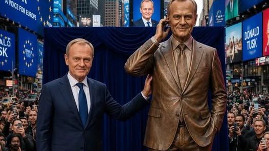 Wykonane przez AI "zdjęcie" odsłaniania pomnika Donalda Tuska.