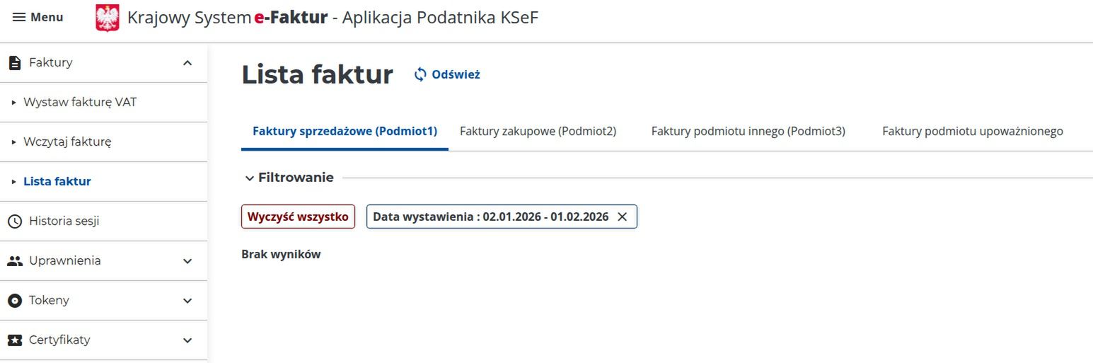 Lista faktur w systemie KsEF