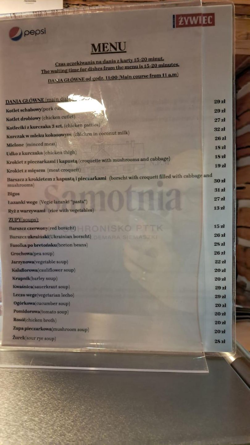 Ceny w schronisku Samotnia